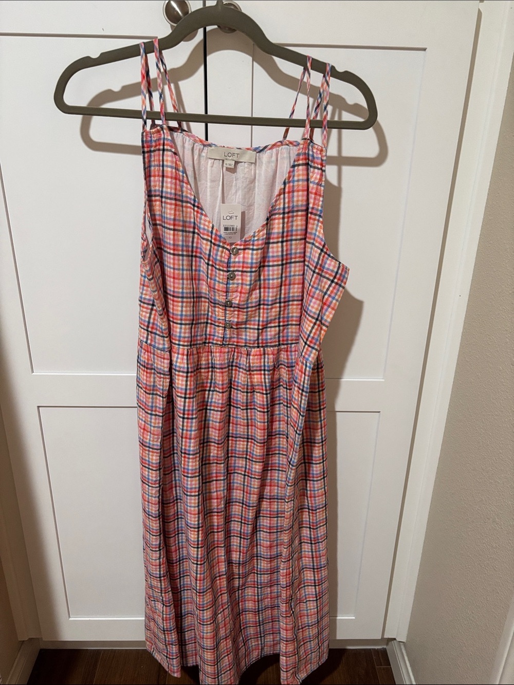 LOFT Pink and Blue Plaid Midi Sundress - Picture 2 of 4